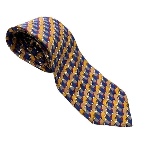 Vtg Aquascutum Of London England Tie Silk Geometric Necktie Classic 3.75” Wide - Picture 1 of 5